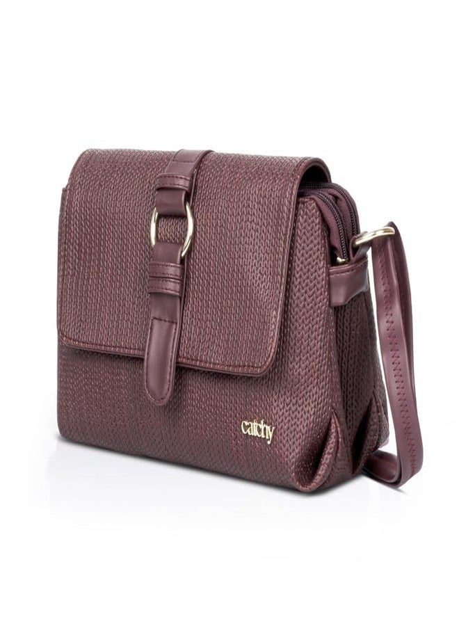Catchy Maroon Faux Leather Magnet Closure Womens Sling Bag - Image 2